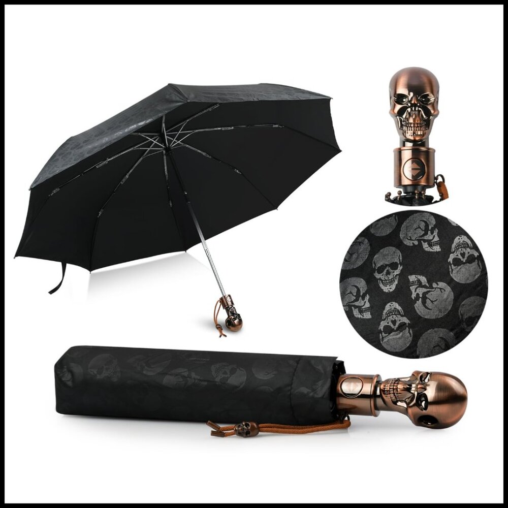 Skull Pattern Folding Umbrella Automatic Open Clo… - image 1